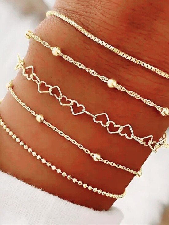 Jewelry - Gold Plated Link Stackable Bracelet Set 5 Pcs.